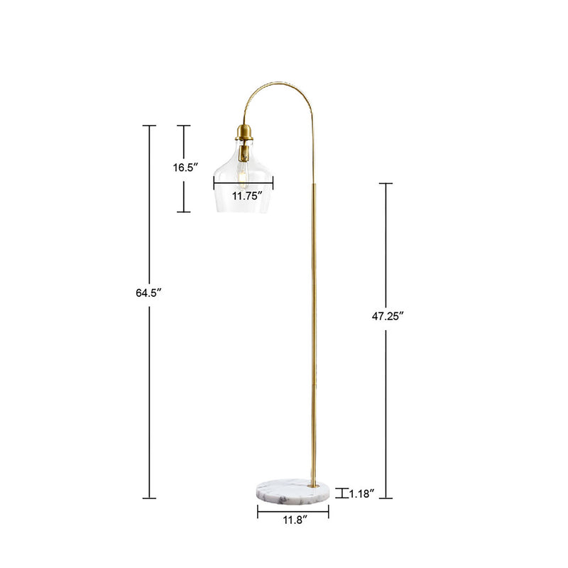 Gold Metal Arched Floor Lamp with Marble Base