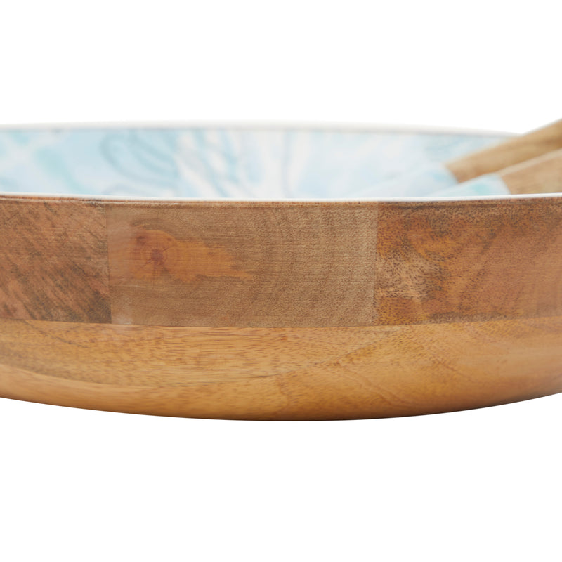 Mango Wood Handmade Decorative Bowl with Matching Salad Serving Utensils Set of 3 ( 2 Colors)