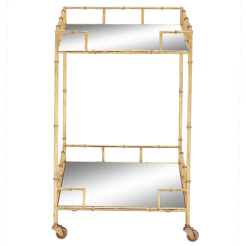 Gold Metal Rolling Mirrored Bar Cart