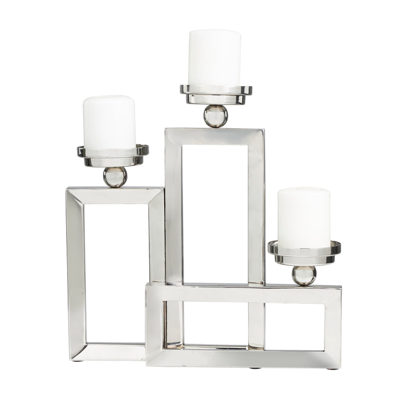 Silver Stainless Steel Metal Geometric Open Frame Candelabra with Various Rectangles