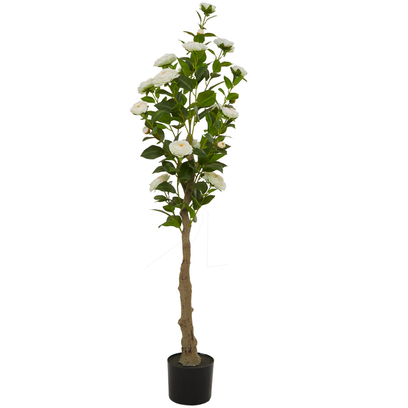 Green Faux Foliage  Artificial Tree with Realistic Leaves and Black Plastic Pot