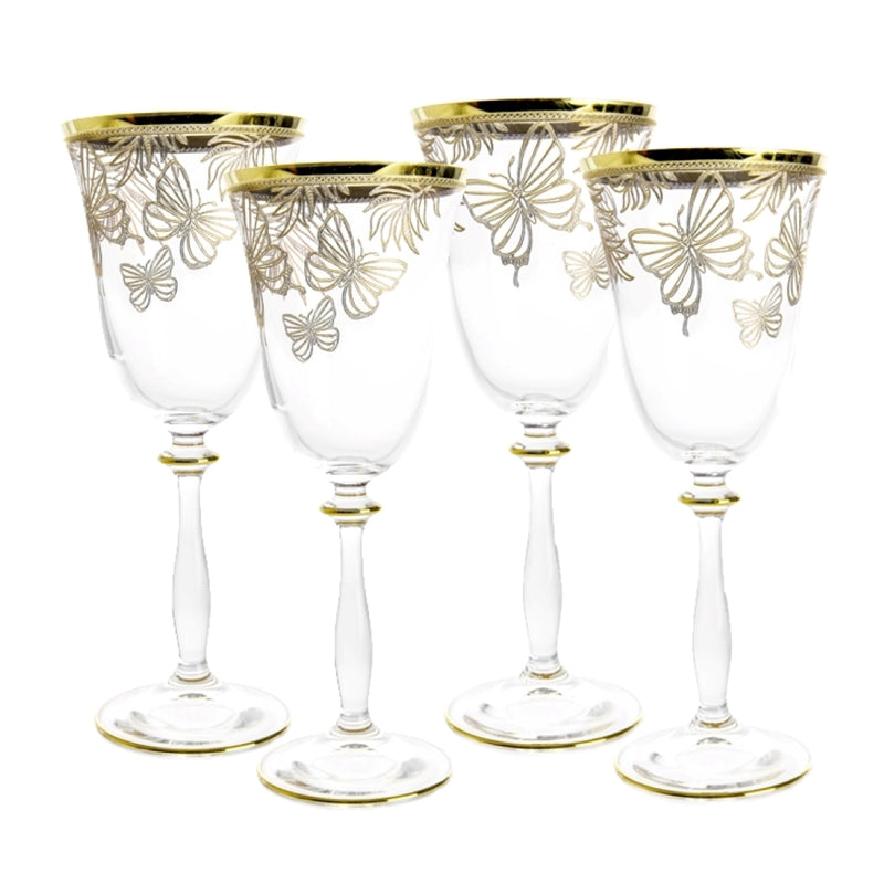 Set of 4 Glasses with Gold Design (2 Styles, 2 Sizes)