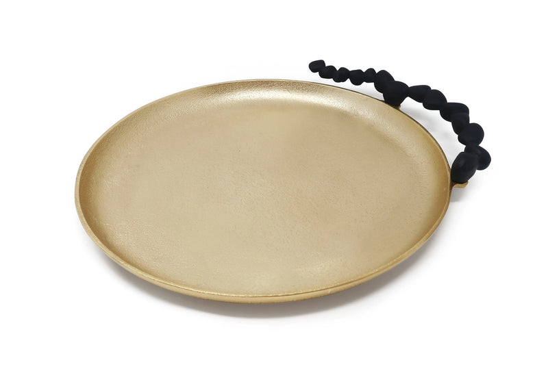 Gold Round Tray with Black Pebble Handles