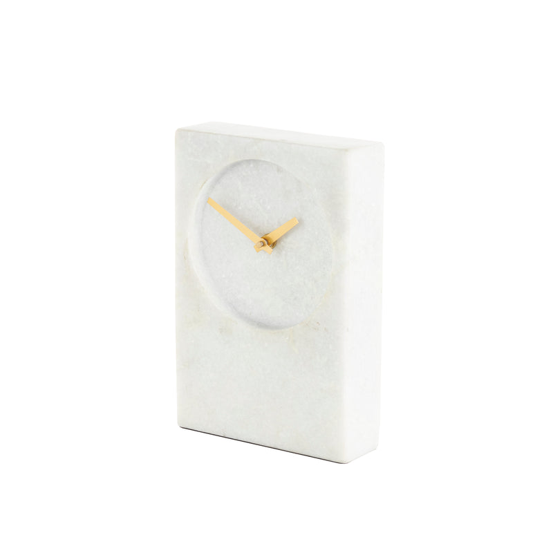 White Marble Rectangular Clock with Recessed Numberless Clockface