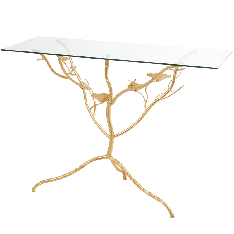 Gold Metal Branch Accent Table with Glass Top ( 2 Sizes )