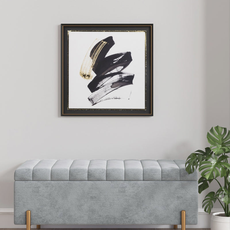 Abstract Gold, White & Black Glass Wall Art with Foiled Edge Frame
