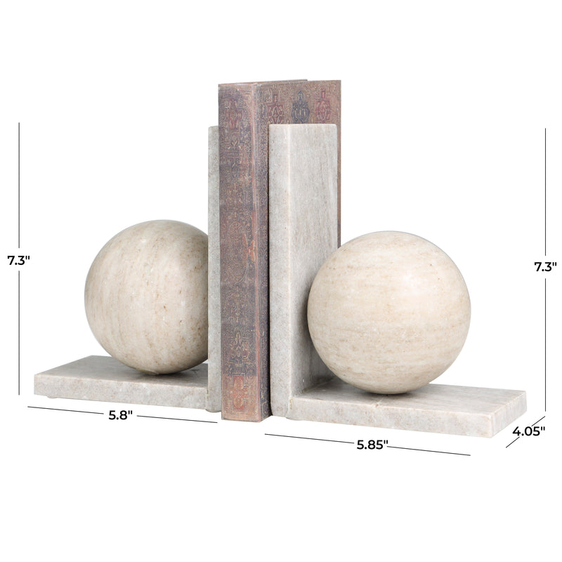 Marble Geometric Sleek Orb Bookends with L- Shaped Bases