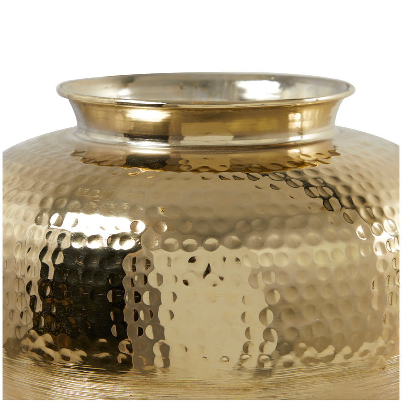 Gold Aluminum Metal  Brushed Vase with Hammered Top