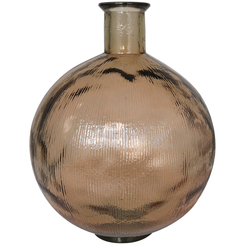 Large Brown Recycled Glass Handmade Ribbed Spanish Bottle Vase