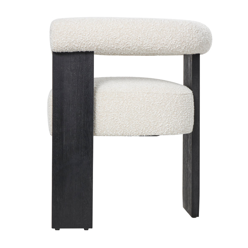 White Curved Back Round Boucle Accent Chair with Black Wood Frame