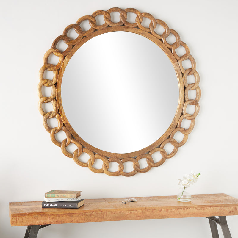 Wood  Chain Link Wall Mirror