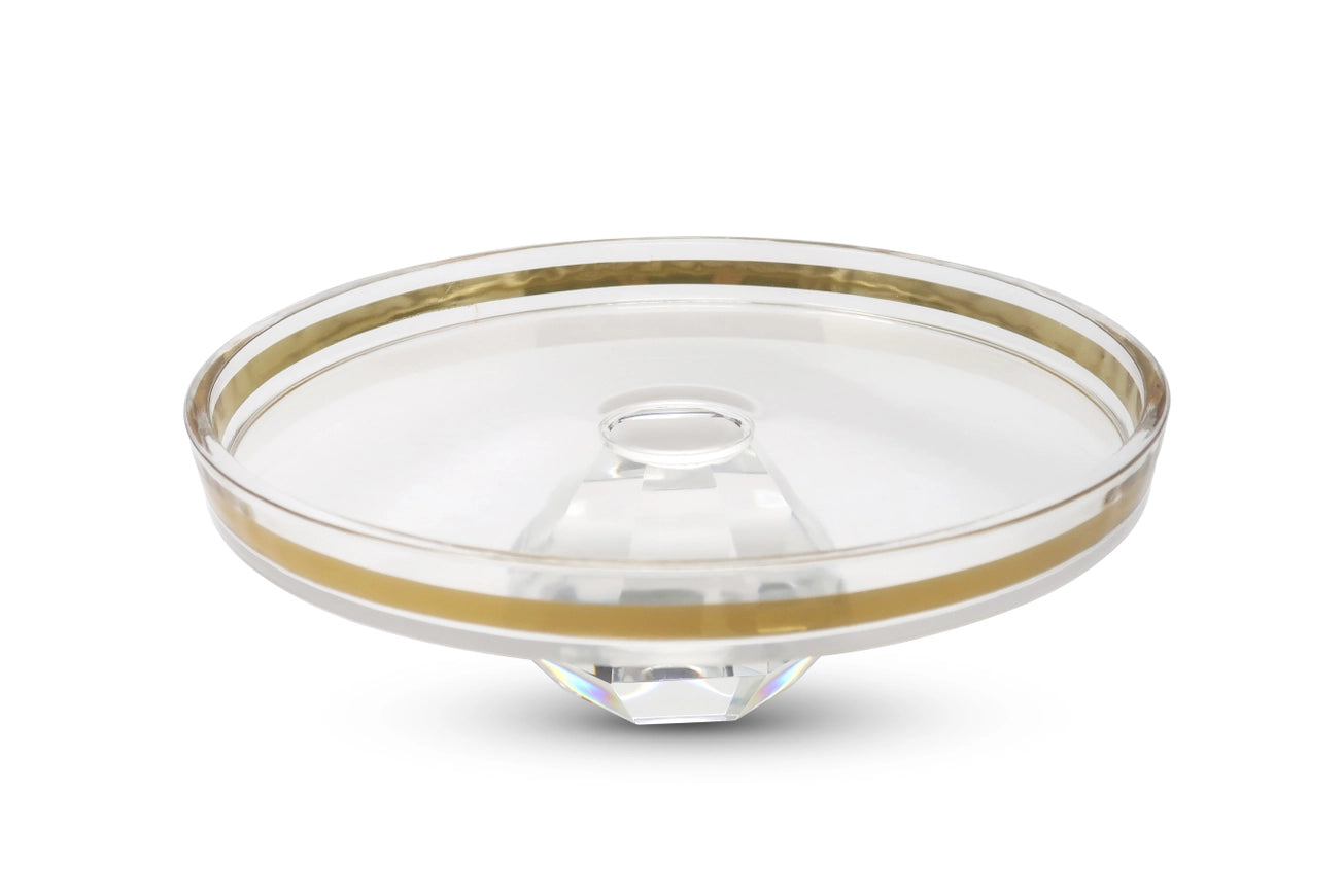 Glass Cake Plate with Gold Rim on Diamond Shaped Base