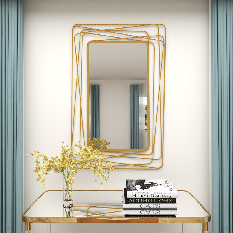 Gold Metal Wall Mirror with Thin Metal Rectangle Frame