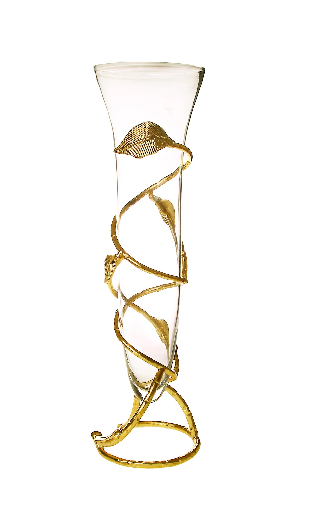 Glass and Gold Metal Spiral Leaf Vase