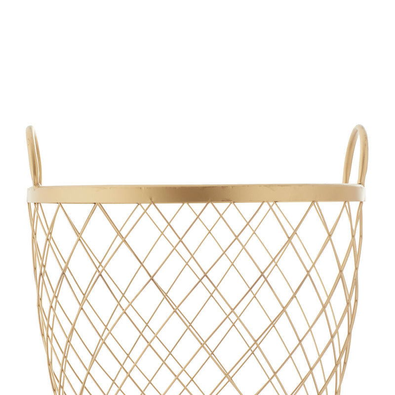 Gold Metal  Deep Set Wire Basket Storage Cart with Wheels and Handle (Set of 2)