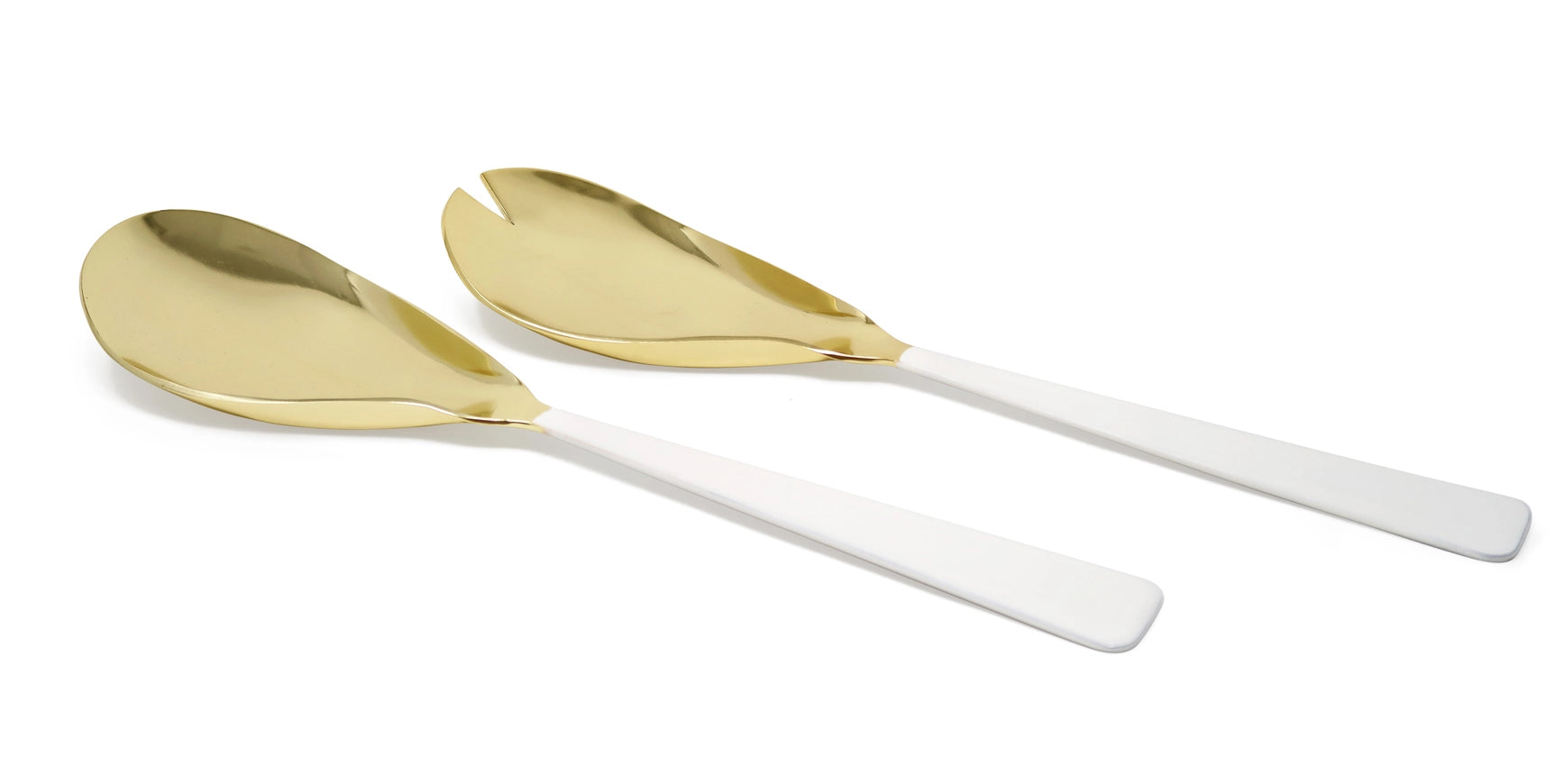 Set of 2 Gold Salad Servers with White Handles