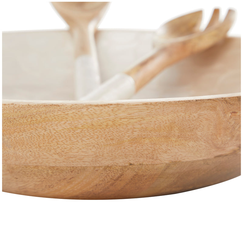 Mango Wood Handmade Decorative Bowl with Matching Salad Serving Utensils Set of 3 ( 2 Colors)