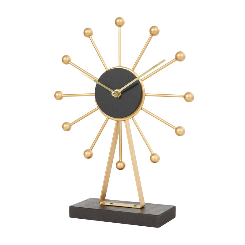 Gold Metal Sunburst Clock with Black Base and Clockface