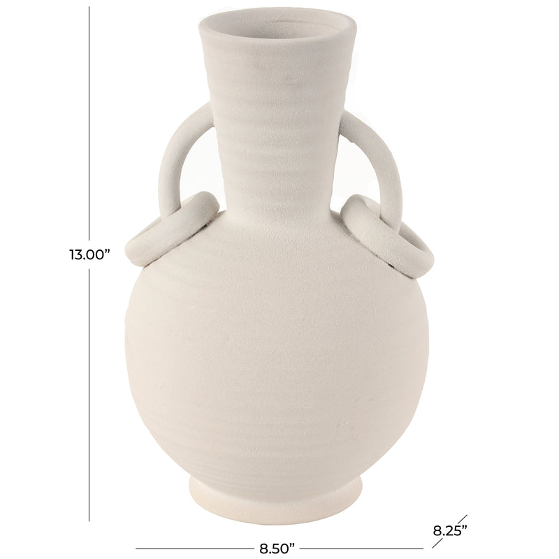 White Ceramic  Textured Vase with Ring Handles