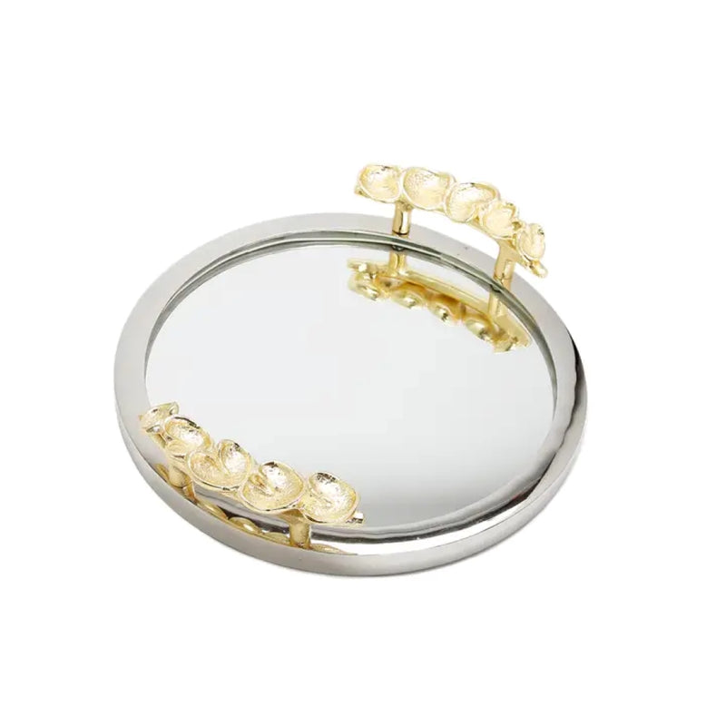 Decorative Mirror Tray with Gold Petal Handle Details (2 Sizes)