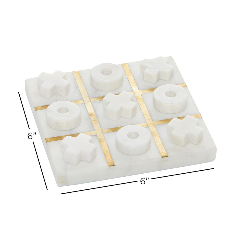 White Marble Tic Tac Toe Game Set with Gold Inlay