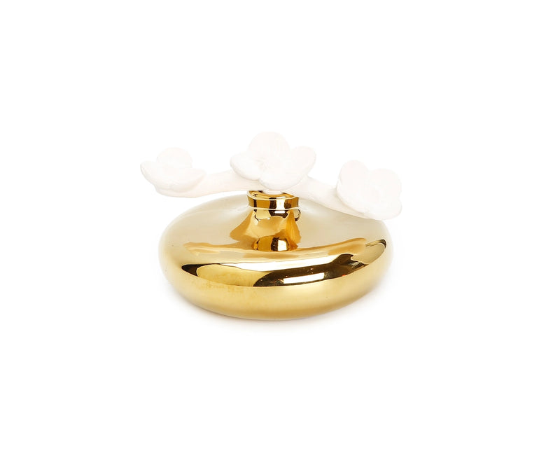 Gold Circular Diffuser with Three White Flowers/Iris & Rose Aroma