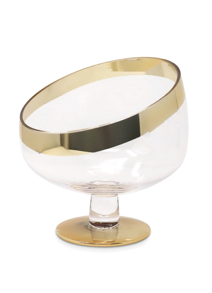 Glass Footed Snack Bowl with Gold Base and Rim (2 Sizes)