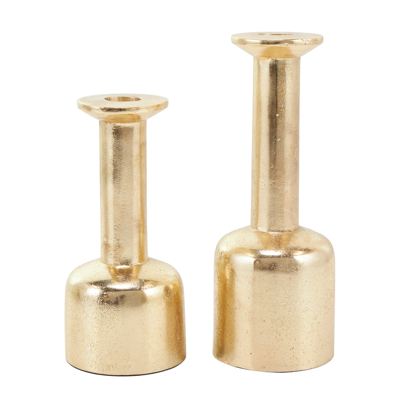 Gold Metal  Candle Holder with Rounded Bases (Set of 2)
