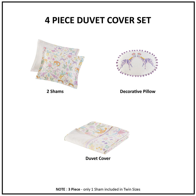 Kids Purple Floral Reversible Cotton Duvet Cover Set with Throw Pillow (2 Sizes)