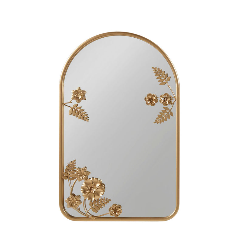 Gold Arched Mirror with Metal Floral Detail