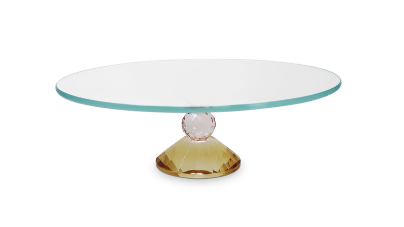 Glass Cake Plate with Amber and Pink Base