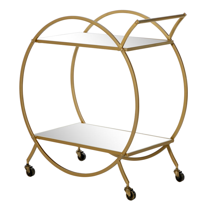 Metal Rolling 2 Mirrored Shelves Bar Cart with Wheels and Handle