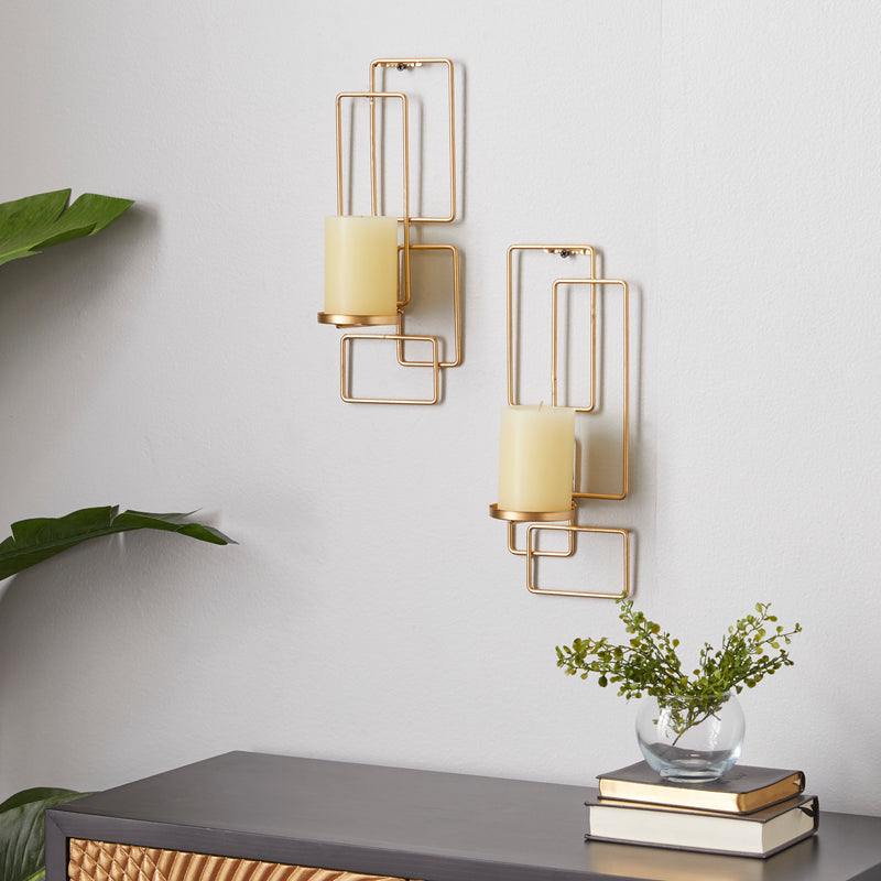 Gold Metal Tealight 2 Plate Geometric Wall Sconce ( Set of 2 )