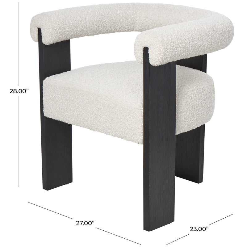 White Curved Back Round Boucle Accent Chair with Black Wood Frame