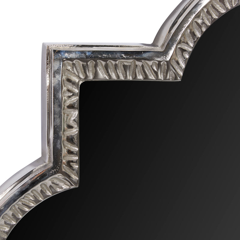 Silver Metal  Quatrefoil Engraved Wall Mirror