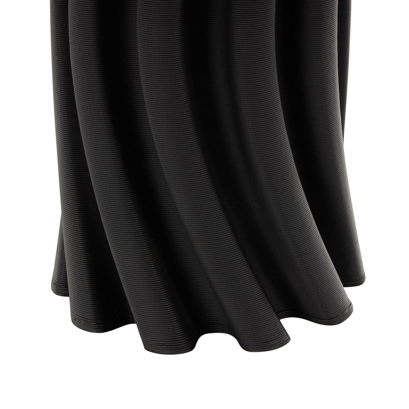 Modern Black Ceramic Abstract Curvy Ribbed Vase with Floral Shaped Rim