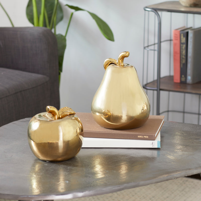 Set of 2 Gold Ceramic Fruit Decorative Sculpture