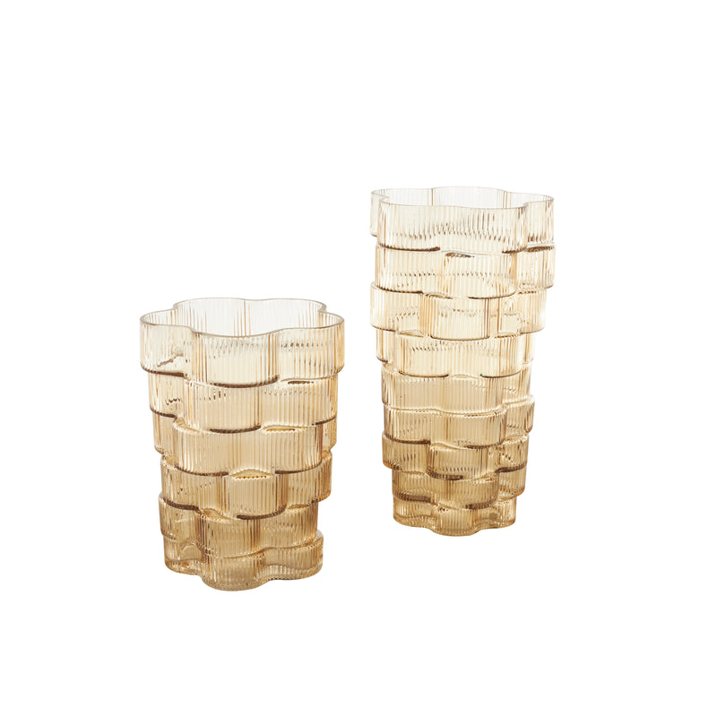 Brown Glass  Ribbed Stacked Flower Vase (Set of 2)