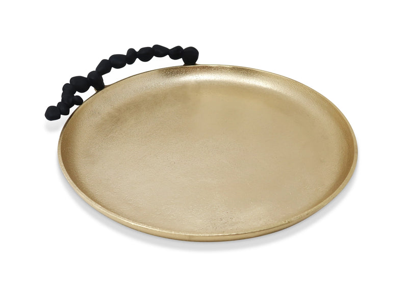 Gold Round Tray with Black Pebble Handles