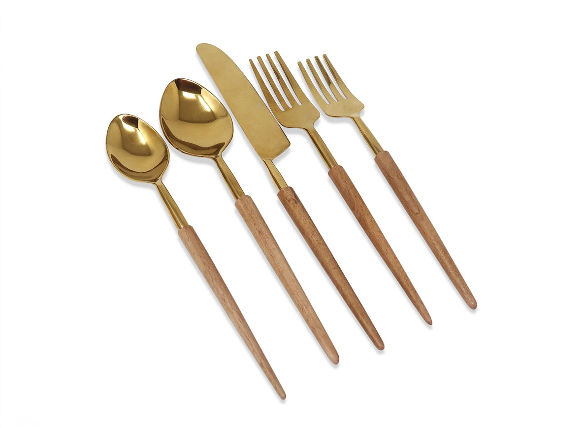 20 Pc Flatware Set with Wooden Handles - Service For 4 (2 Colors)