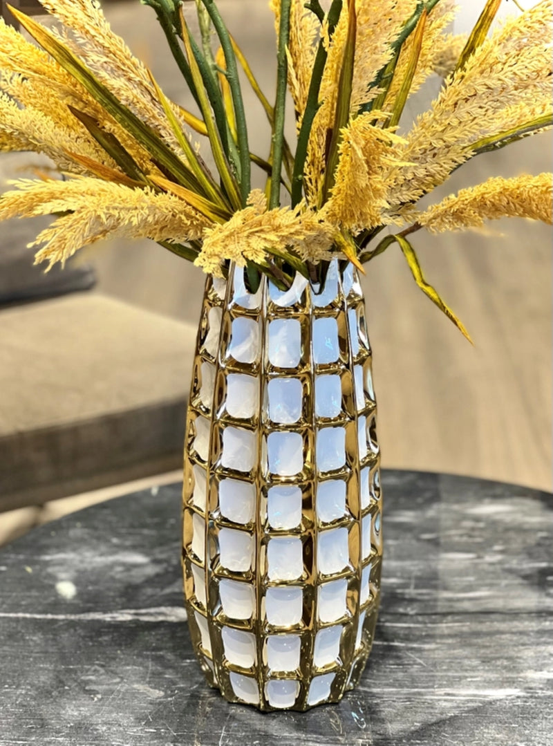 White Vase with Gold Square Design