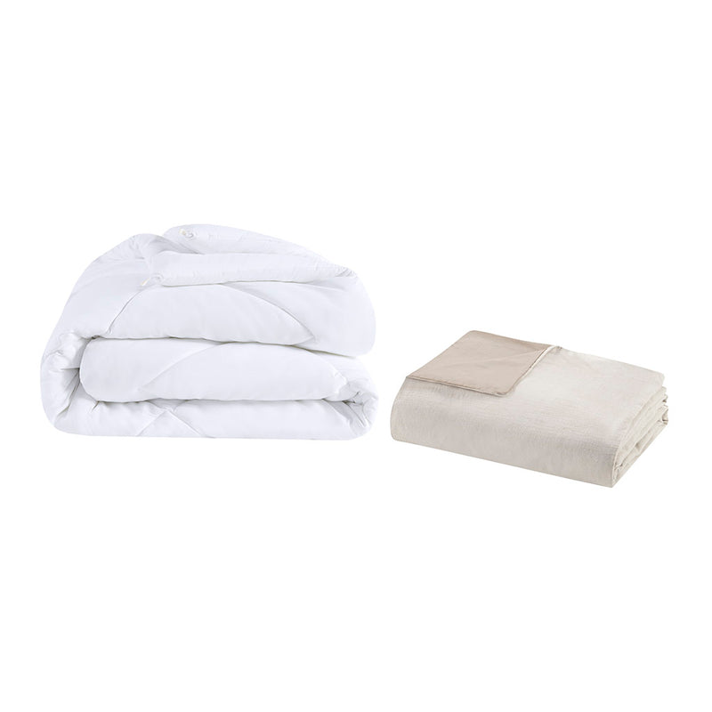 5 Piece Natural Organic Cotton Oversized Comforter Cover Set with Removable Insert