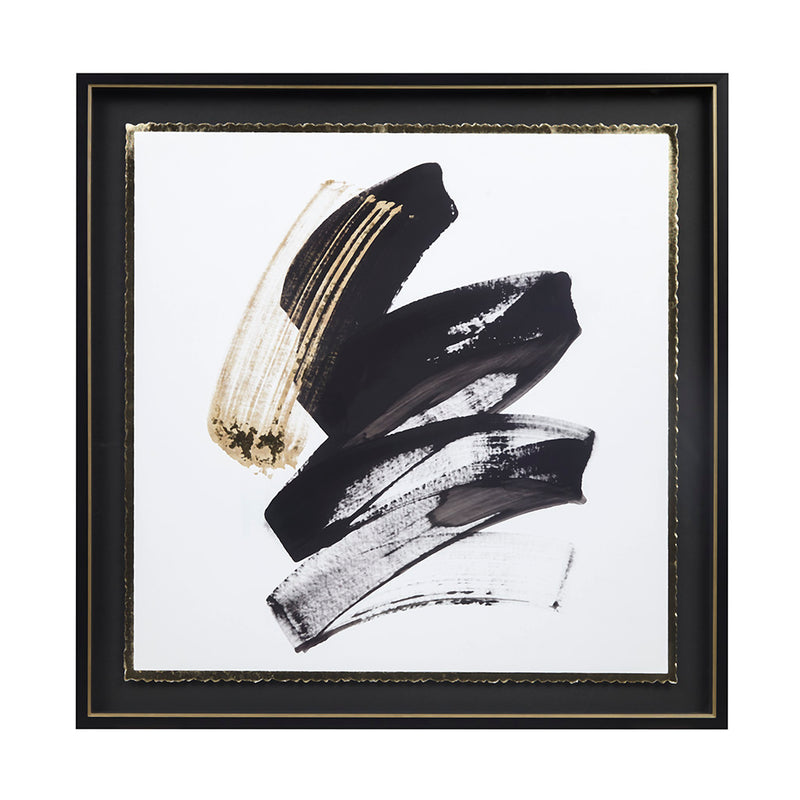 Abstract Gold, White & Black Glass Wall Art with Foiled Edge Frame