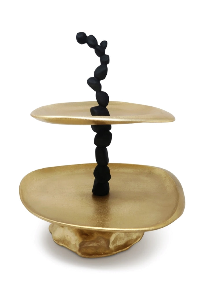2 Tier Centerpiece Gold and Black with Pebble Design