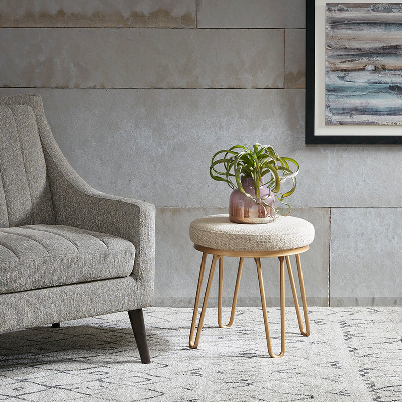 Beige Round Stool with Gold Legs