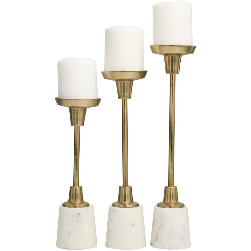 Gold Metal  Slim Candle Holder with White Marble Bas ( Set of 3)
