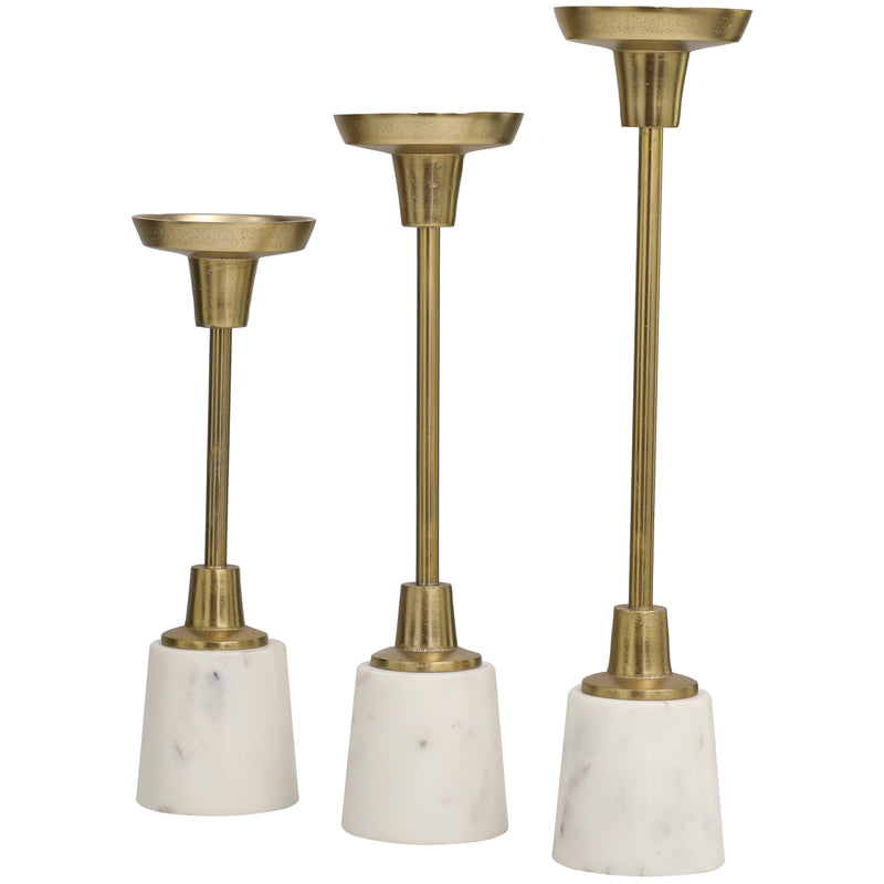 Gold Metal  Slim Candle Holder with White Marble Bas ( Set of 3)