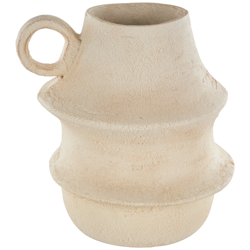 Fluted Vase with Brown Distressed Texturing and Ring Handle