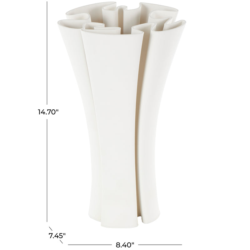 Modern White Ceramic Abstract Ribbed Dimensional Folded Vase ( 2 styles)