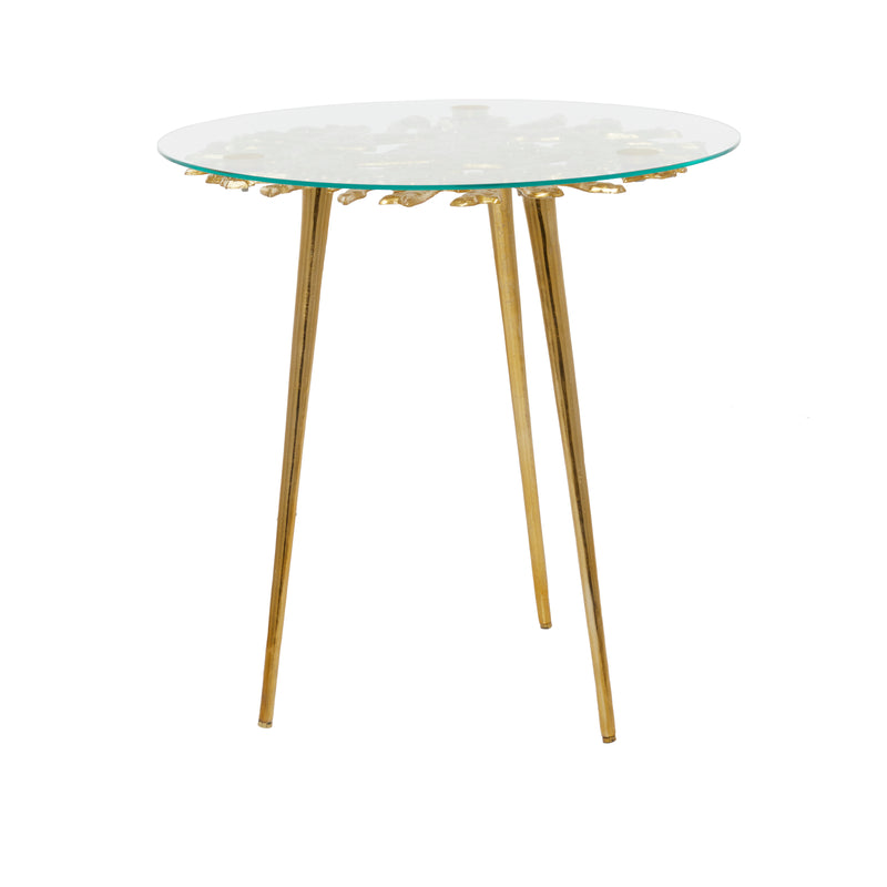 Gold Metal  Accent Table with Clear Glass Top